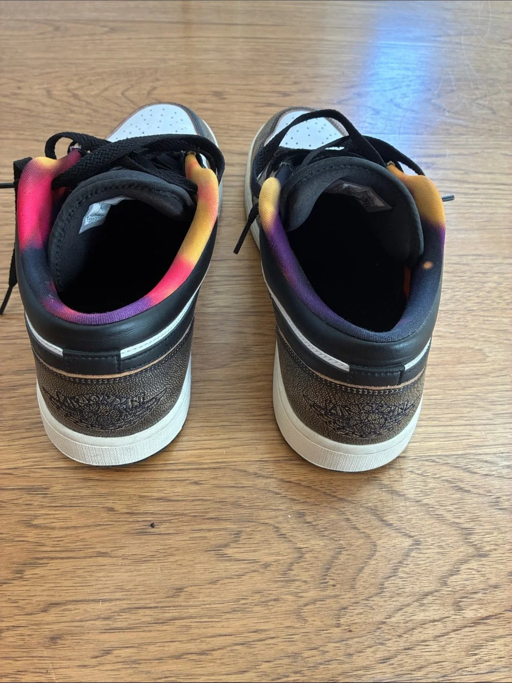 Jordan Low-Top Sneakers in White, Black & Brown with Gradient Inner Lining